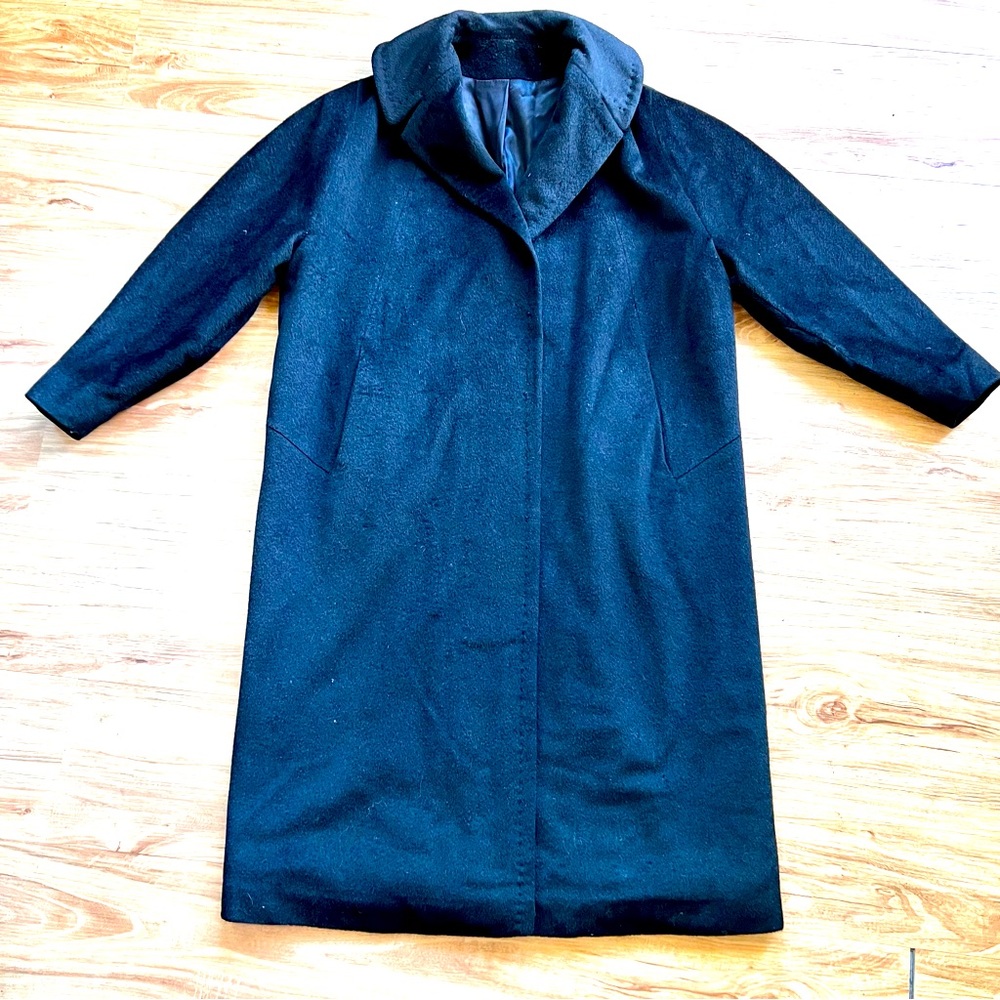 Vintage Cashmere Long Black Coat Silk Satin Lining Small Ebonique By Worumbo